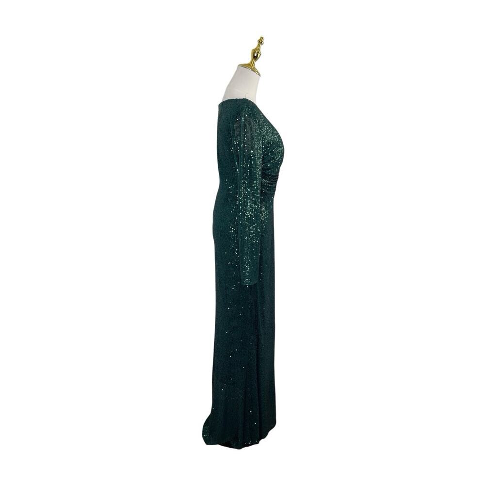 Mac Duggal 26574 Dark Green Sequin Long Sleeve Gown Size 6 $398 - Picture 5 of 7